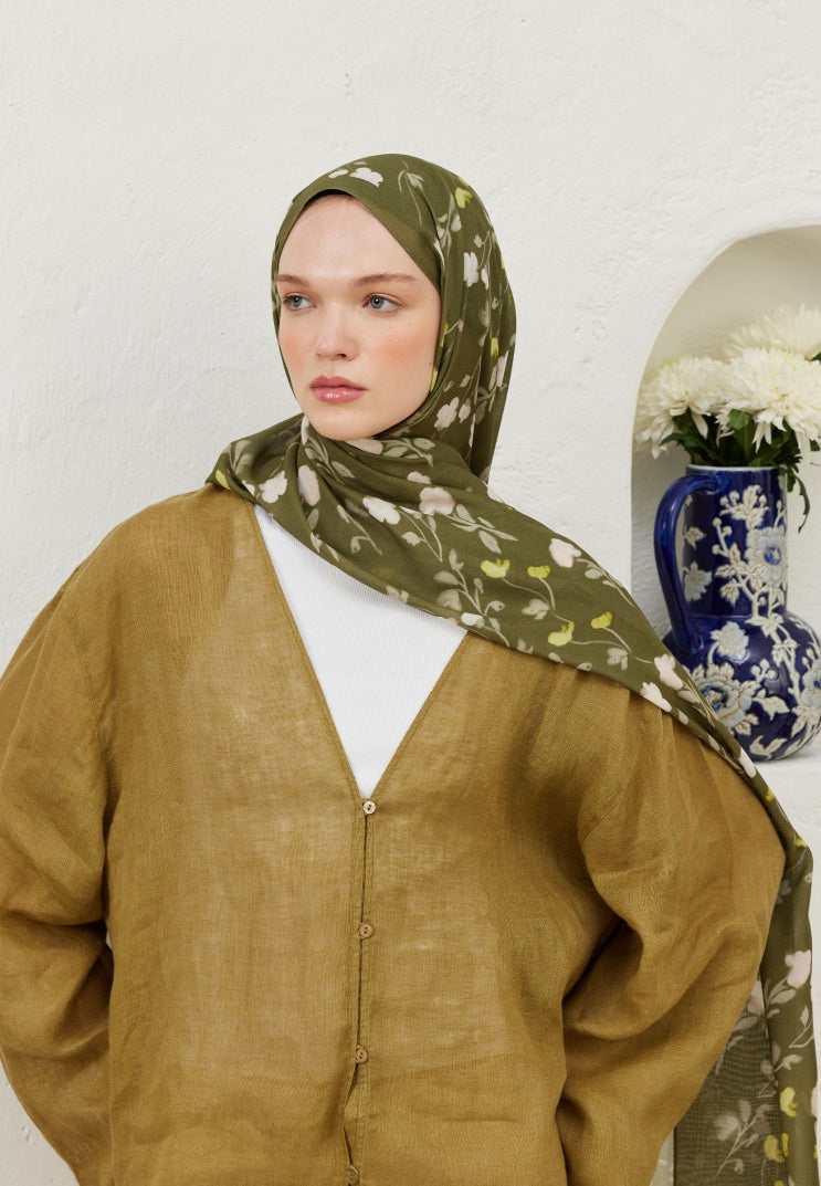 SOFT FLOWERS PATTERNED RAMI HIJAB KHAKI