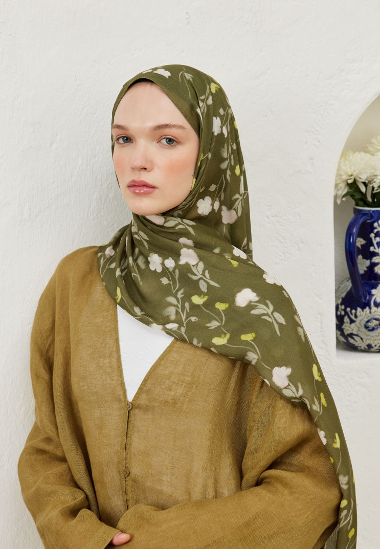 SOFT FLOWERS PATTERNED RAMI HIJAB KHAKI
