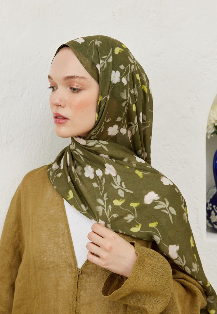 SOFT FLOWERS PATTERNED RAMI HIJAB KHAKI