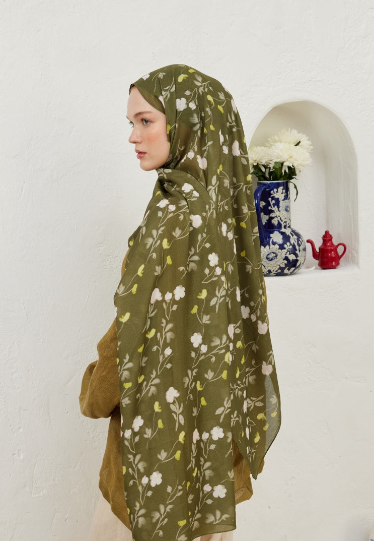 SOFT FLOWERS PATTERNED RAMI HIJAB KHAKI