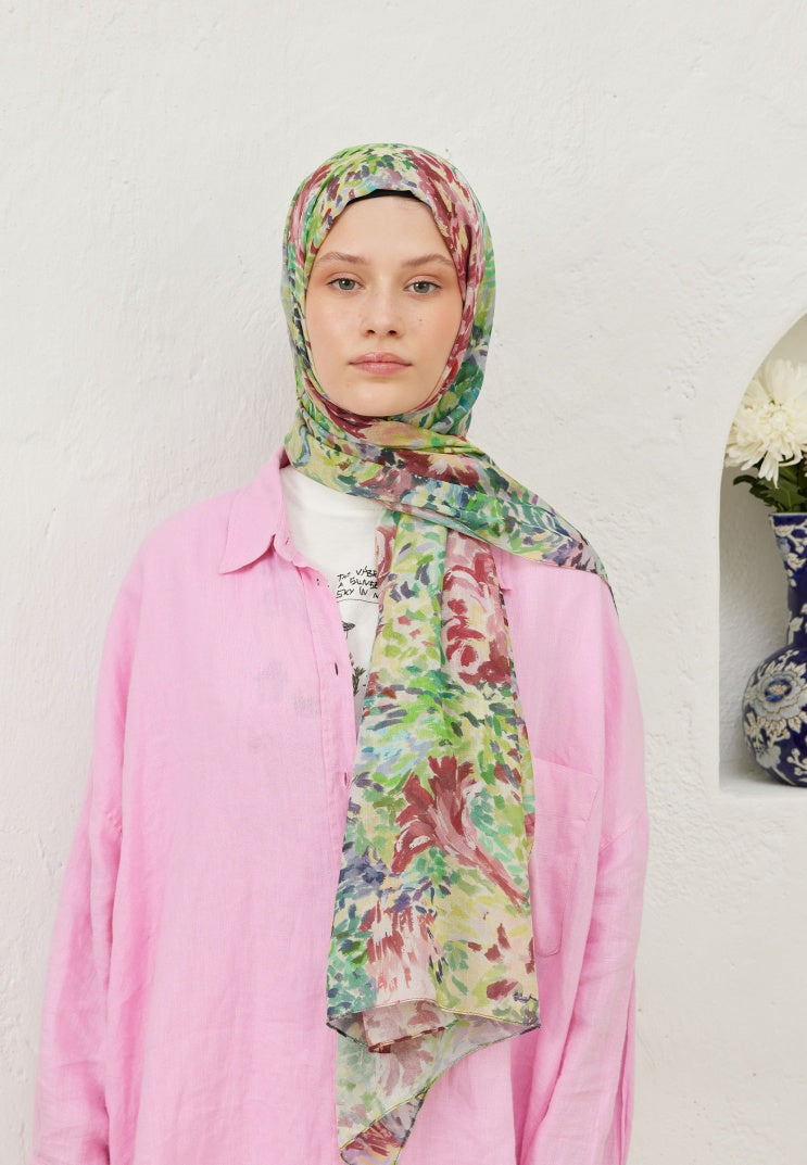 MELİNDA PATTERNED RAMI HIJAB GREEN