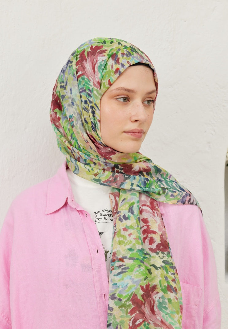 MELİNDA PATTERNED RAMI HIJAB GREEN