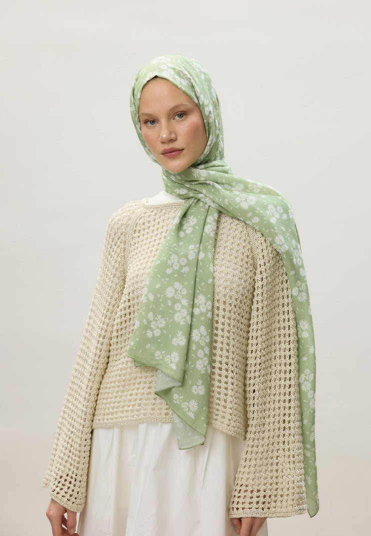 DAISY PATTERNED RAMI HIJAB LIGHT GREEN