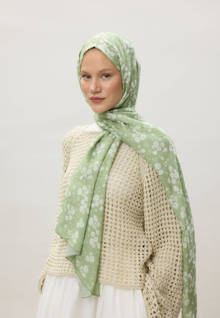 DAISY PATTERNED RAMI HIJAB LIGHT GREEN