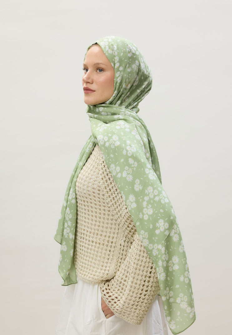 DAISY PATTERNED RAMI HIJAB LIGHT GREEN