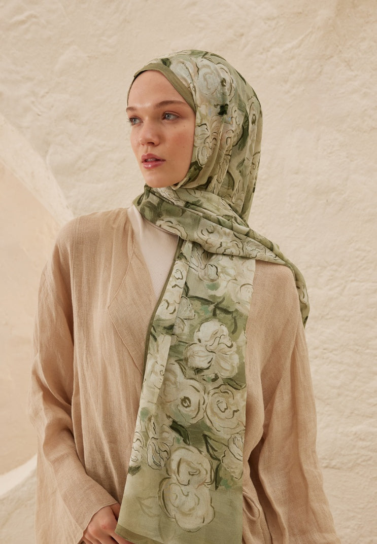 LINDA PATTERNED RAMI HIJAB ALMOND GREEN