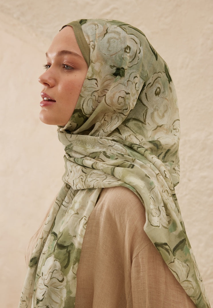 LINDA PATTERNED RAMI HIJAB ALMOND GREEN