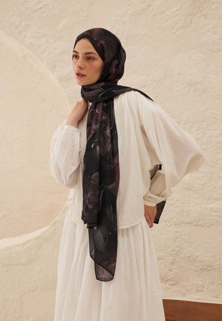 DARK GARDEN PATTERNED RAMI HIJAB ROSE