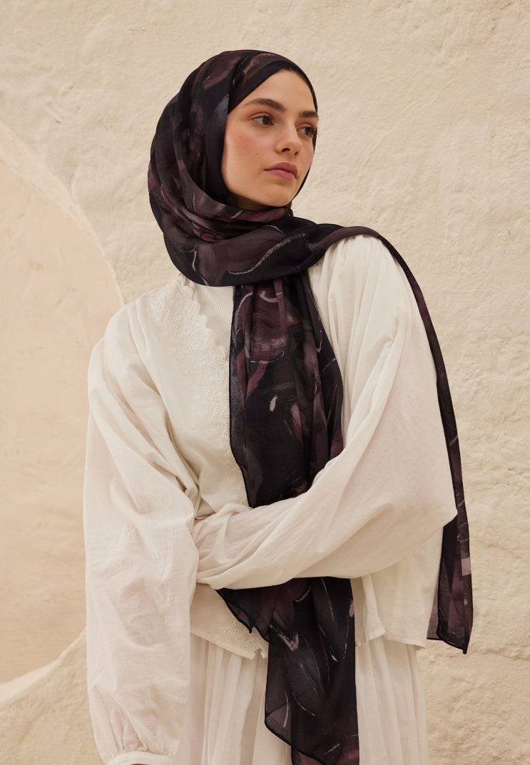 DARK GARDEN PATTERNED RAMI HIJAB ROSE