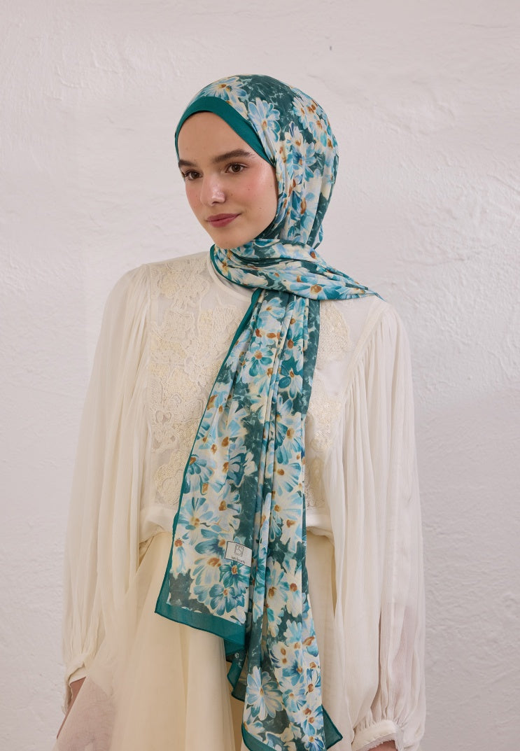 CHERRY BLOSSOM PATTERNED RAMI HIJAB OCEAN