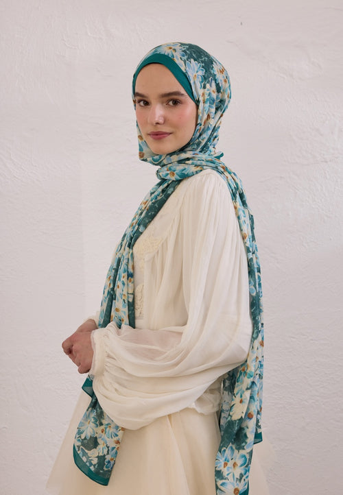 CHERRY BLOSSOM PATTERNED RAMI HIJAB OCEAN
