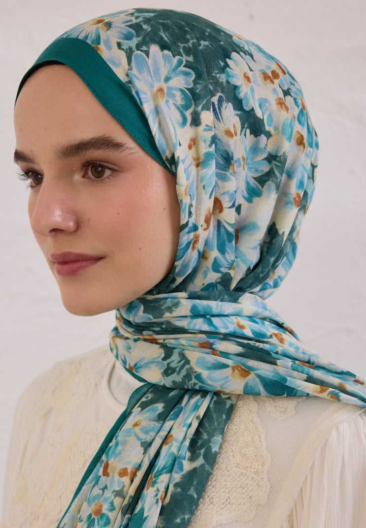 CHERRY BLOSSOM PATTERNED RAMI HIJAB OCEAN