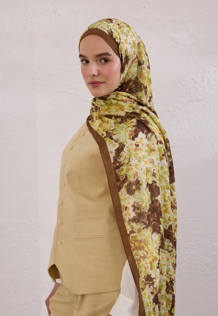 CHERRY BLOSSOM PATTERN RAMI HIJAB BROWN