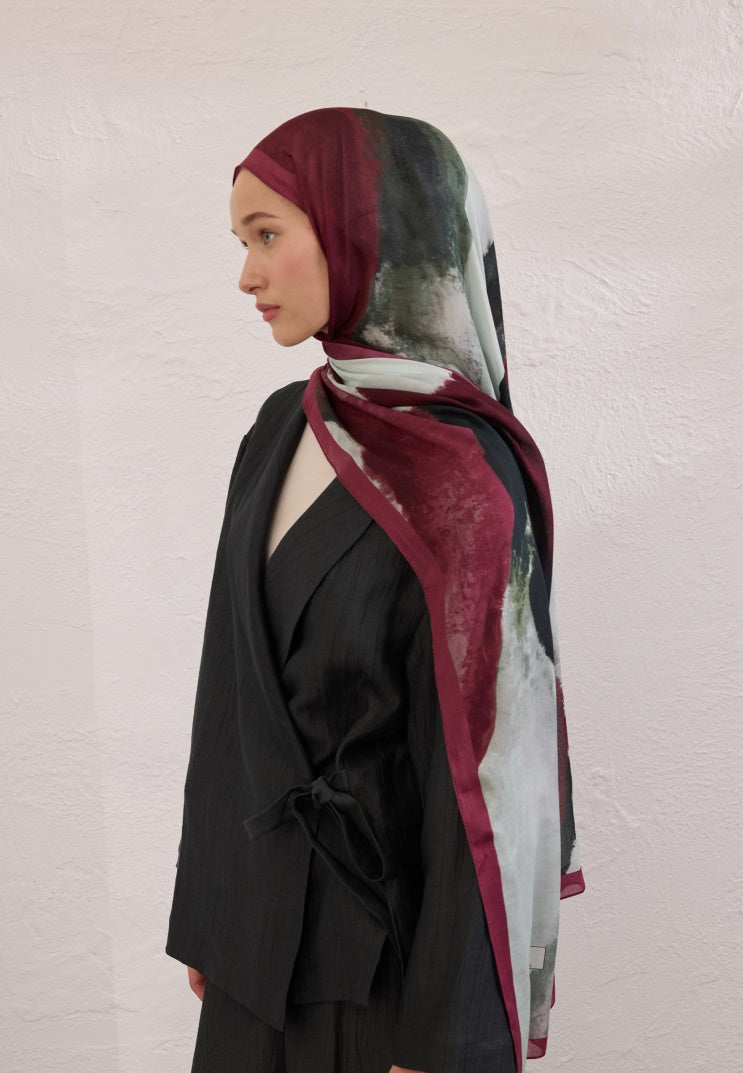 COLOR WAVES PATTERN RAMI HIJAB Claret Red
