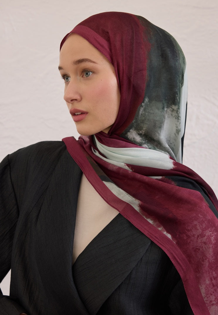 COLOR WAVES PATTERN RAMI HIJAB Claret Red