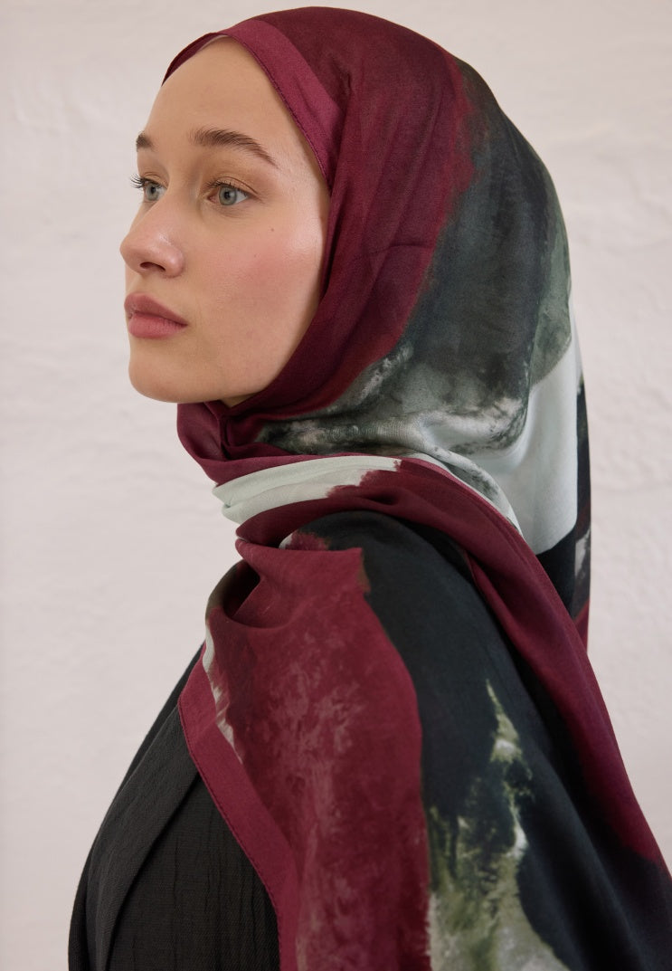 COLOR WAVES PATTERN RAMI HIJAB Claret Red