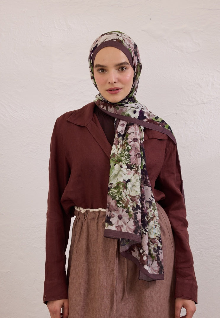 BEAUTY BLOSSOM PATTERN RAMI HIJAB PLUM ROT