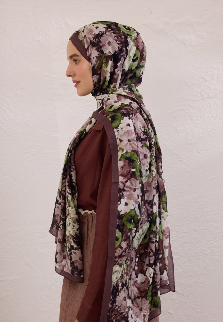 BEAUTY BLOSSOM PATTERN RAMI HIJAB PLUM ROT