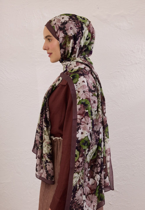 BEAUTY BLOSSOM PATTERN RAMI HIJAB PLUM ROT