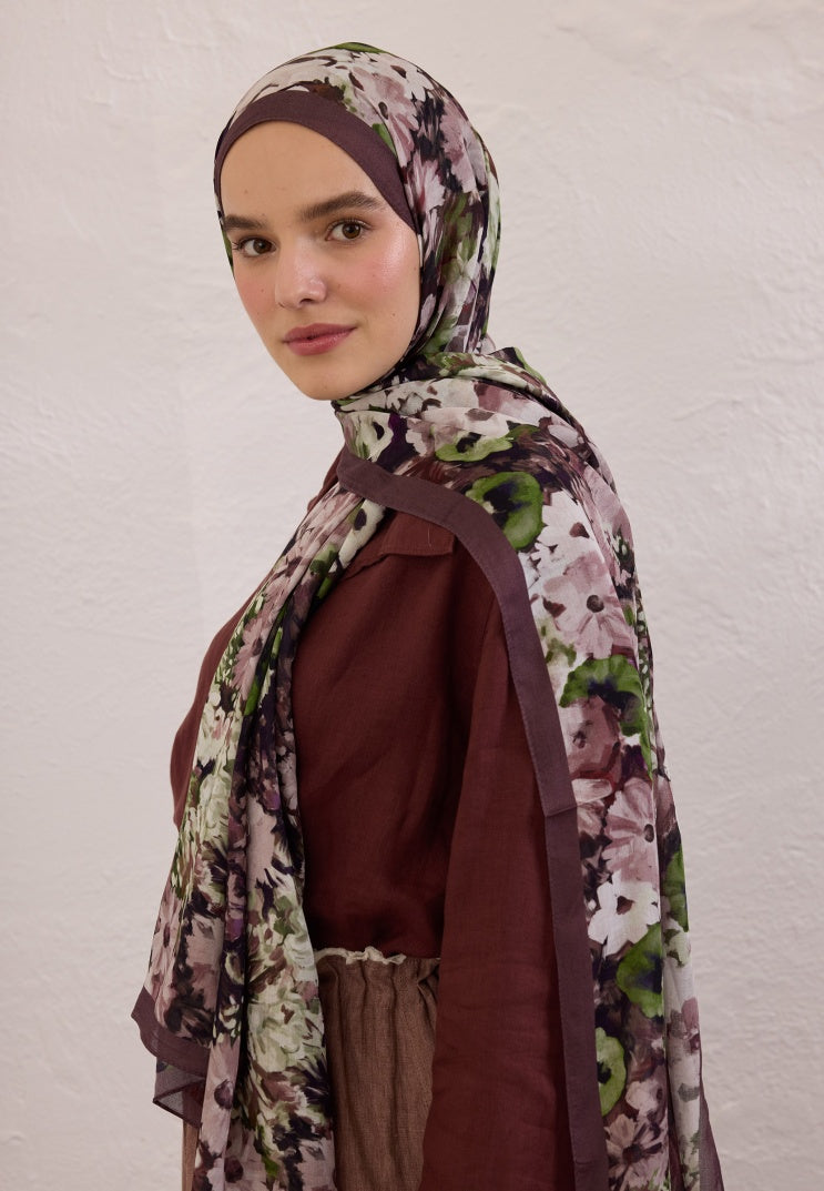 BEAUTY BLOSSOM PATTERN RAMI HIJAB PLUM ROT