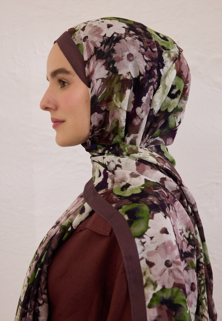 BEAUTY BLOSSOM PATTERN RAMI HIJAB PLUM ROT