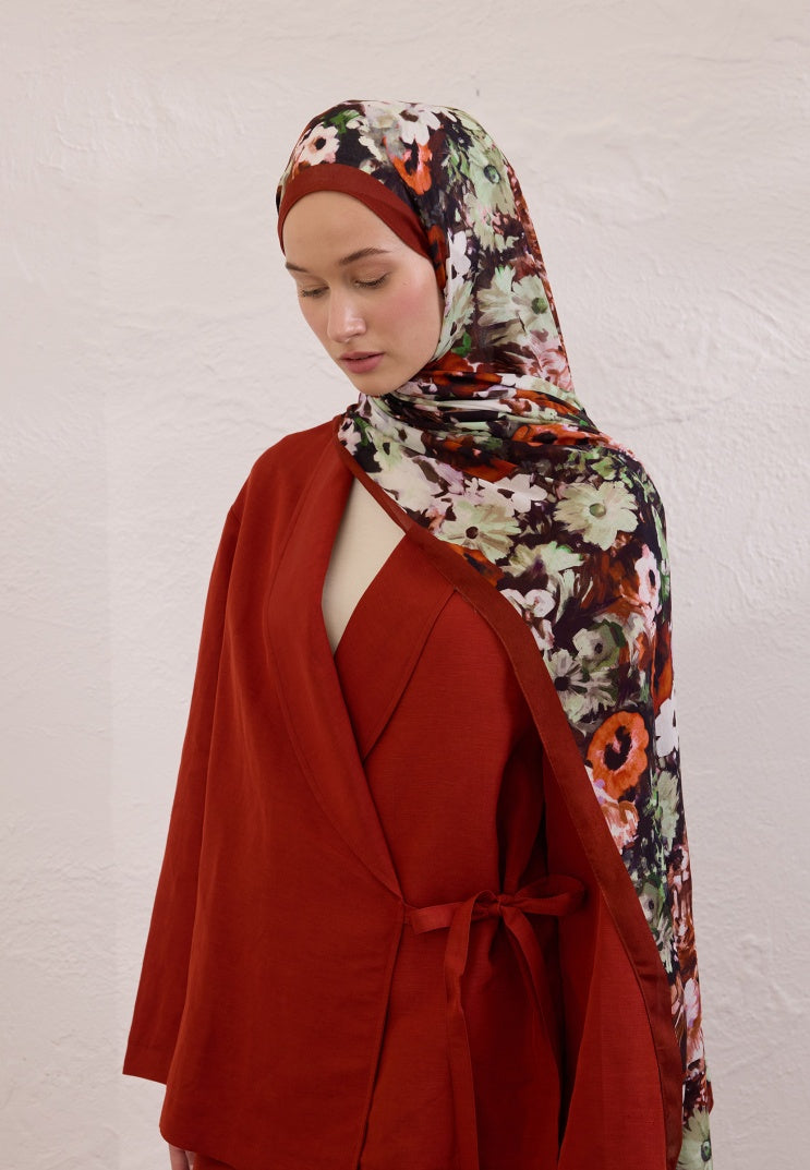BEAUTY BLOSSOM PATTERN RAMI HIJAB RED