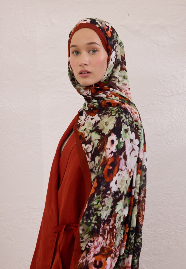 BEAUTY BLOSSOM PATTERN RAMI HIJAB RED