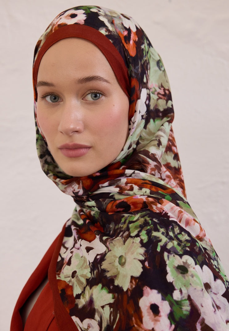 BEAUTY BLOSSOM PATTERN RAMI HIJAB RED