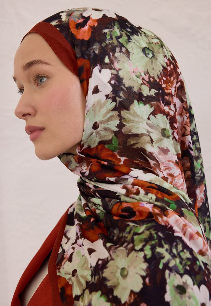 BEAUTY BLOSSOM PATTERN RAMI HIJAB RED