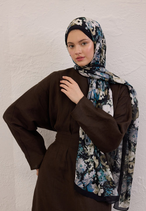 BEAUTY BLOSSOM PATTERNED RAMI HIJAB BLACK
