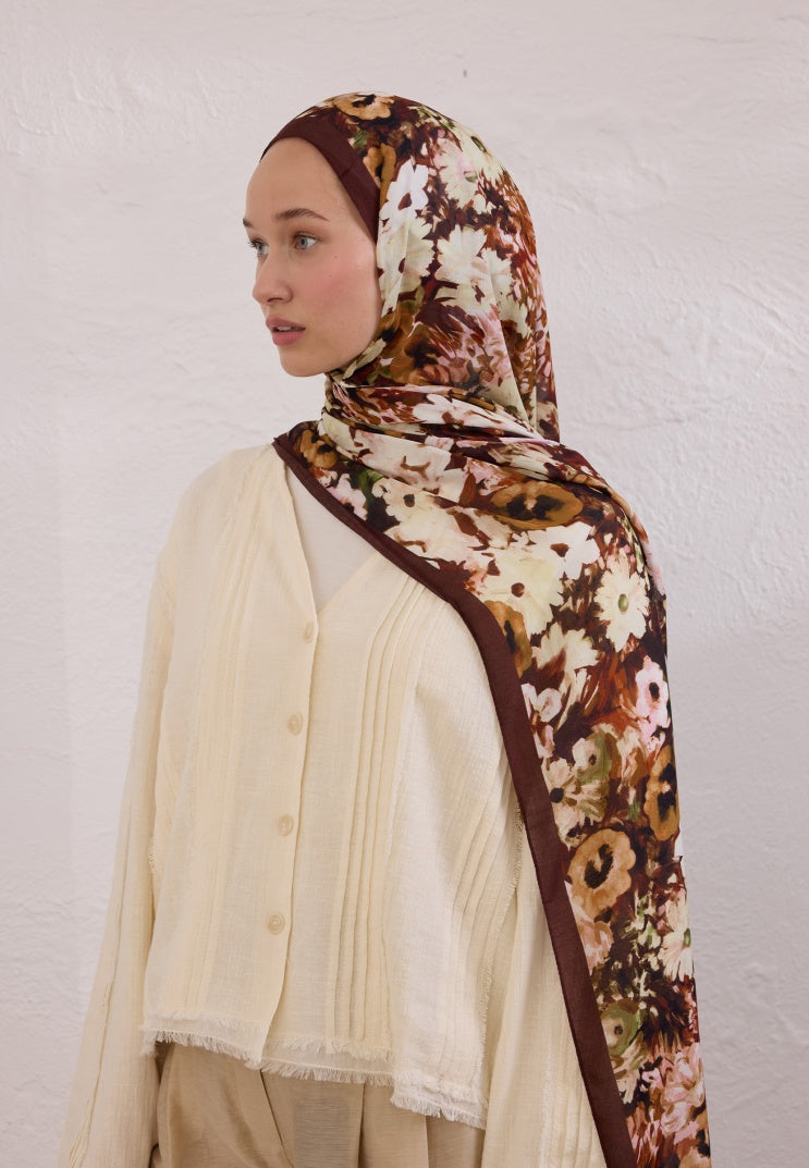 BEAUTY BLOSSOM PATTERN RAMI HIJAB Claret Red