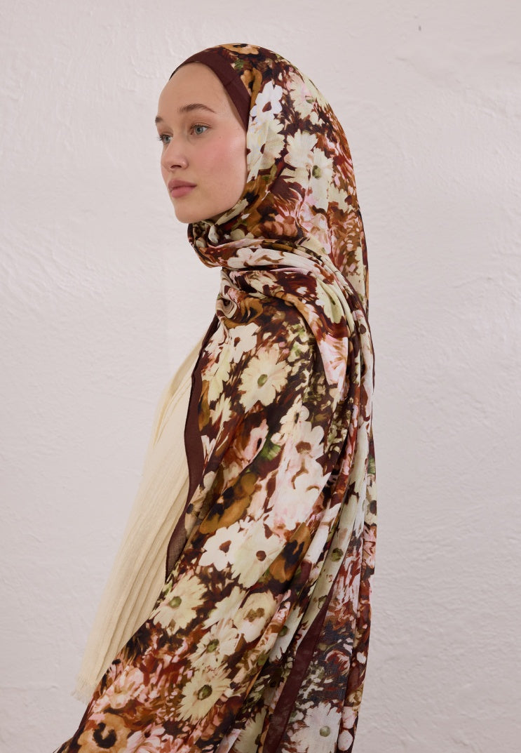 BEAUTY BLOSSOM PATTERN RAMI HIJAB Claret Red