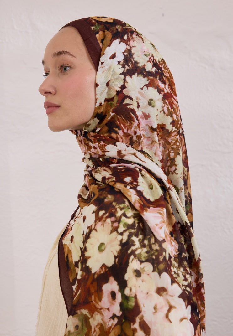 BEAUTY BLOSSOM PATTERN RAMI HIJAB Claret Red