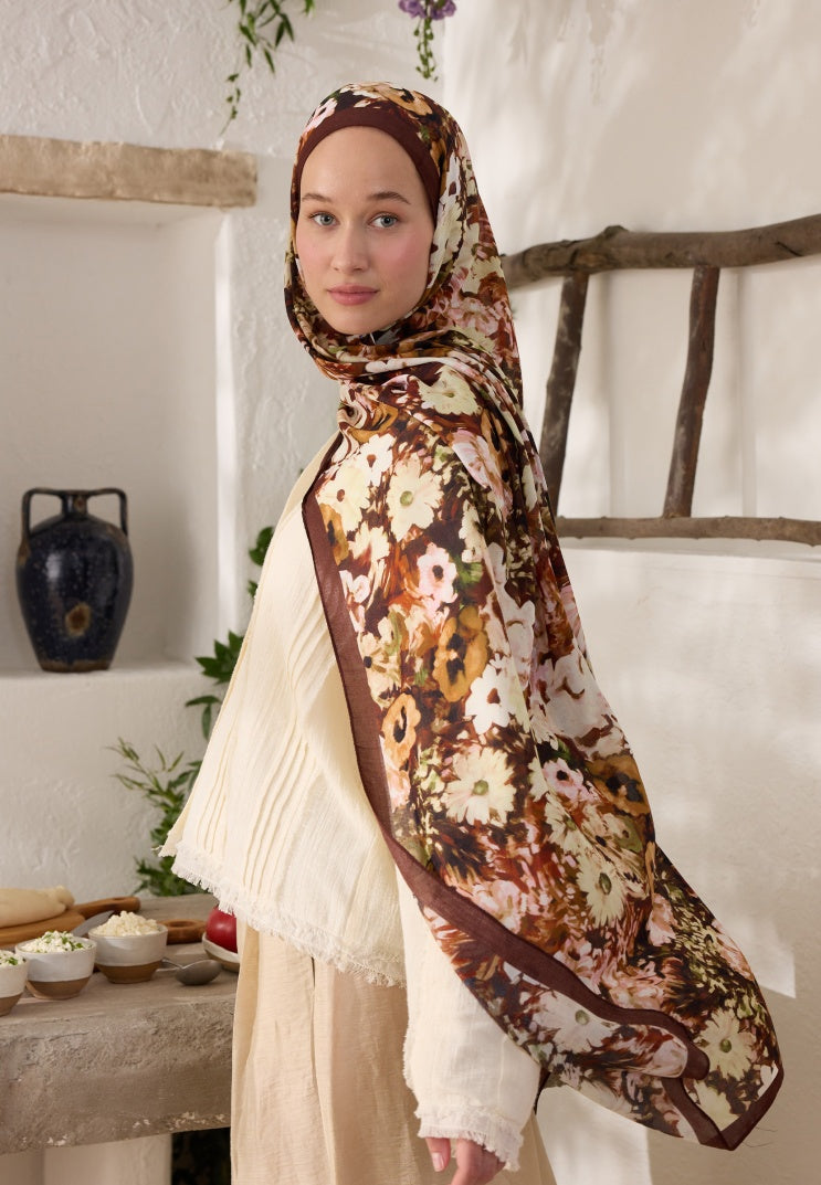 BEAUTY BLOSSOM PATTERN RAMI HIJAB Claret Red