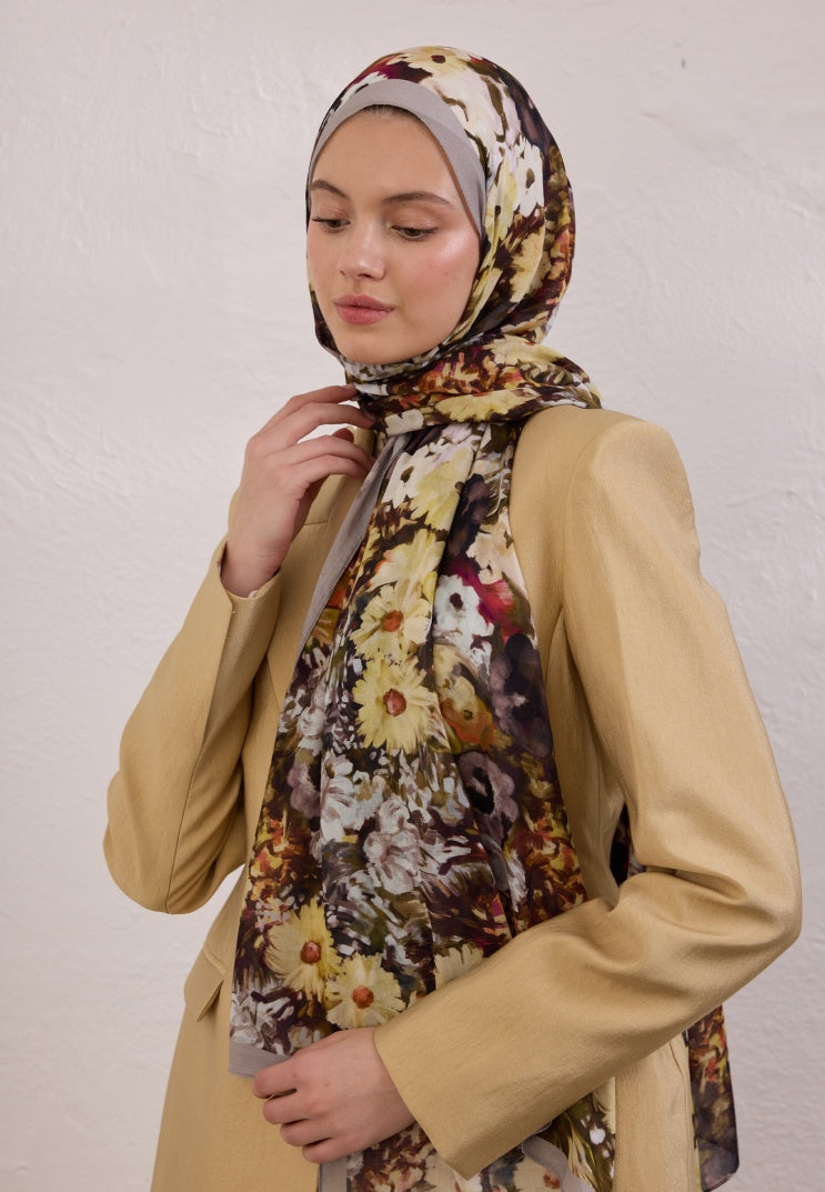 BEAUTY BLOSSOM PATTERNED RAMI HIJAB SMOKED