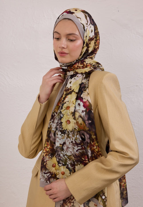 BEAUTY BLOSSOM PATTERNED RAMI HIJAB SMOKED