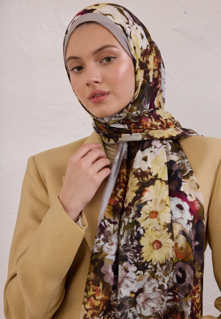 BEAUTY BLOSSOM PATTERNED RAMI HIJAB SMOKED