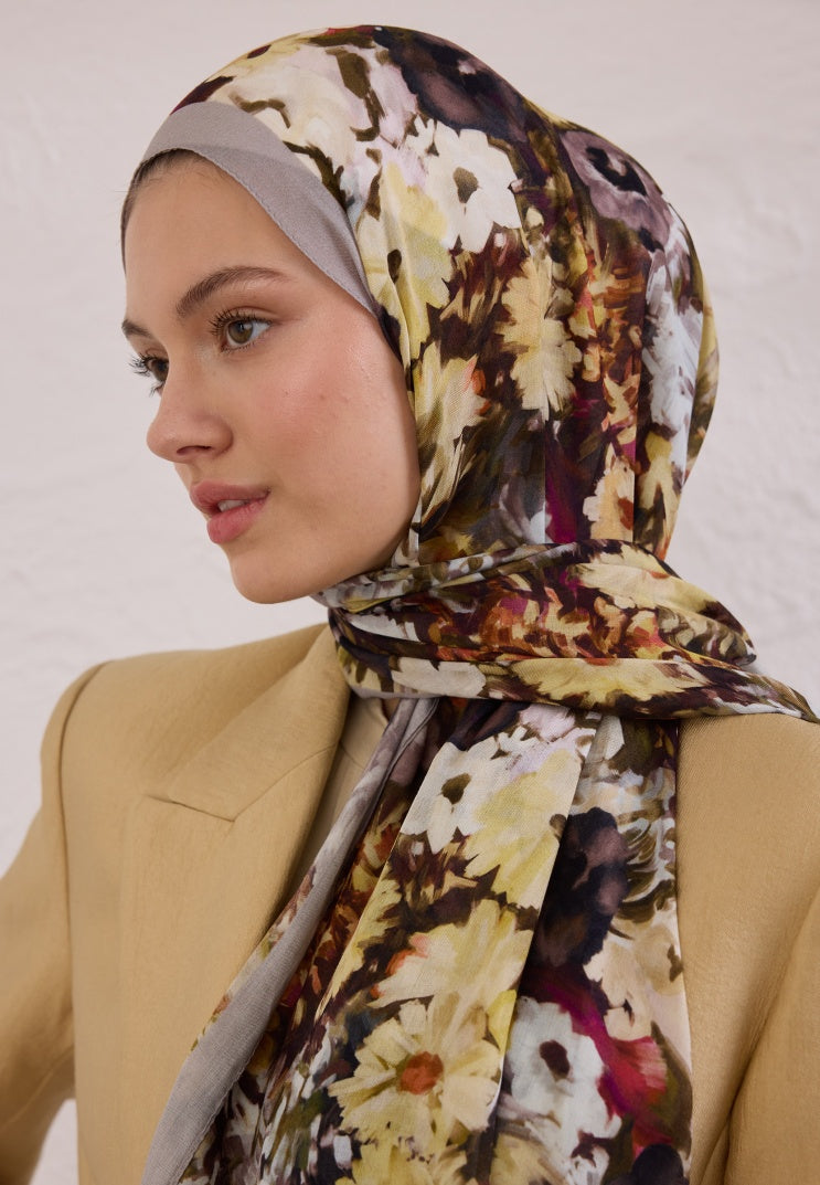 BEAUTY BLOSSOM PATTERNED RAMI HIJAB SMOKED