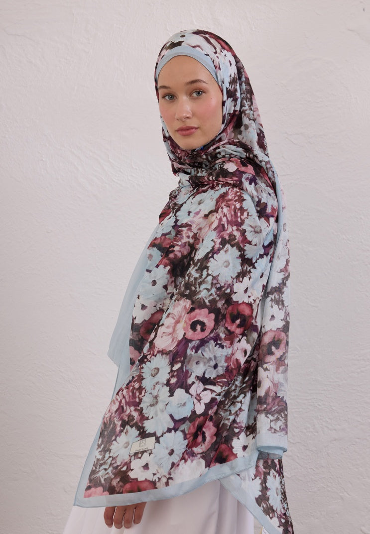 BEAUTY BLOSSOM PATTERN RAMI HIJAB SOFT BLUE
