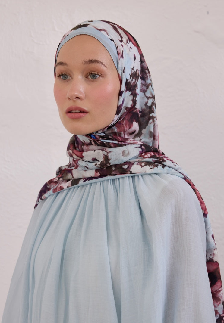 BEAUTY BLOSSOM PATTERN RAMI HIJAB SOFT BLUE