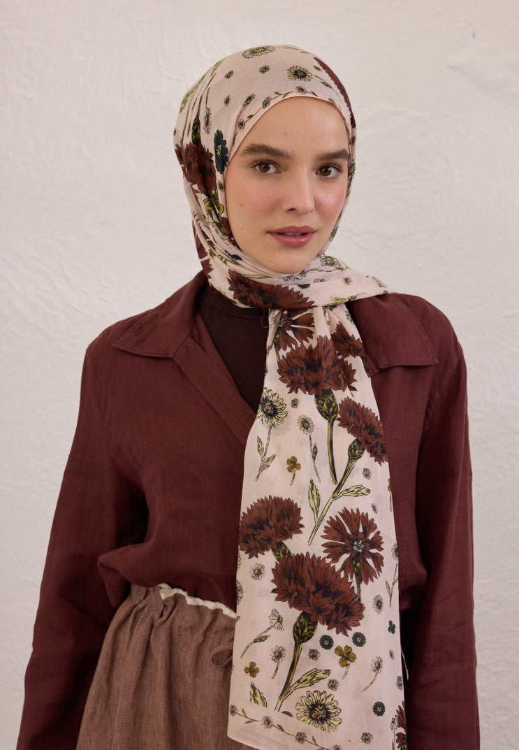 BLOOMING DAHLIA PATTERN RAMI HIJAB SOFT PINK