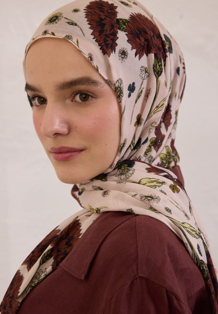 BLOOMING DAHLIA PATTERN RAMI HIJAB SOFT PINK