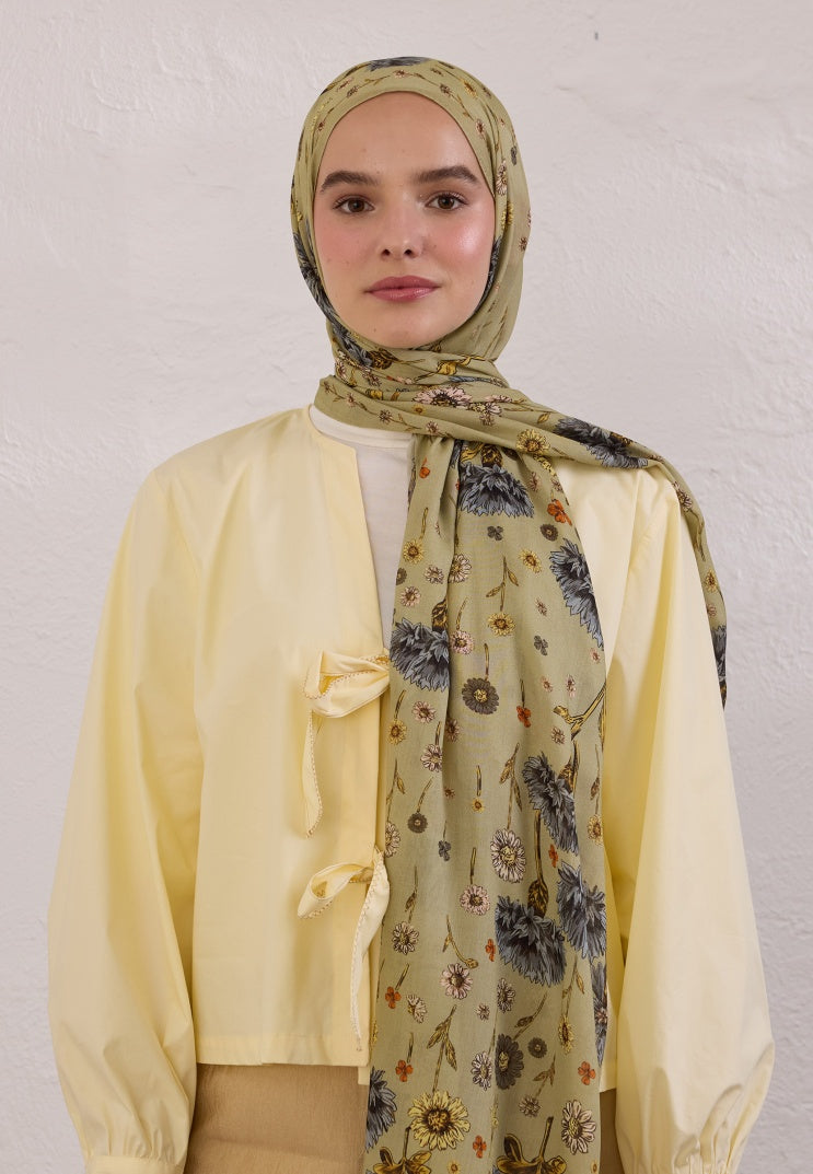 BLOOMING DAHLIA PATTERN RAMI HIJAB ALMOND GREEN