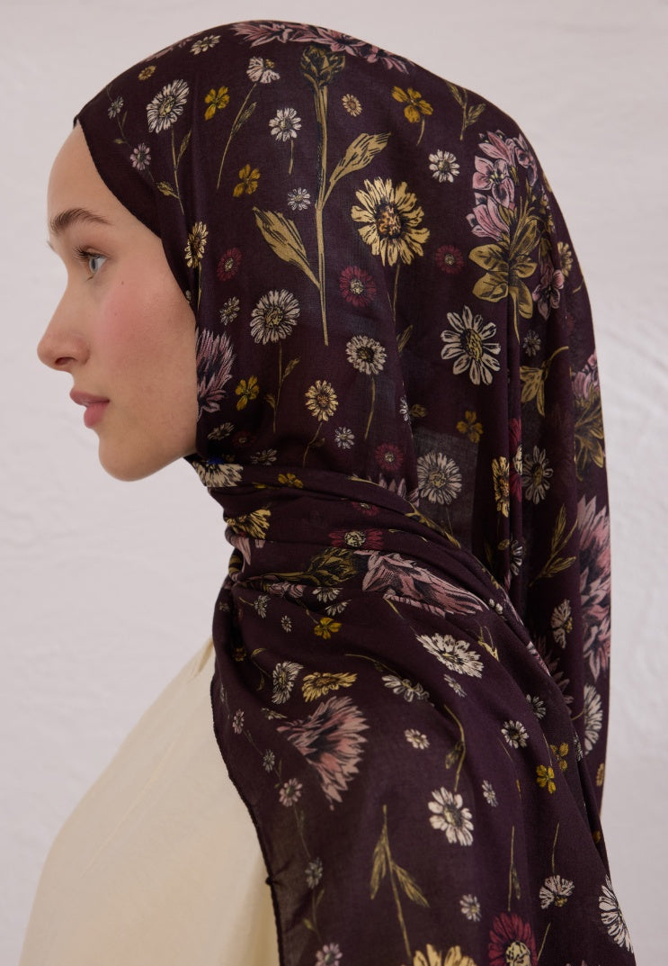 BLOOMING DAHLIA PATTERN RAMI HIJAB DAMSON