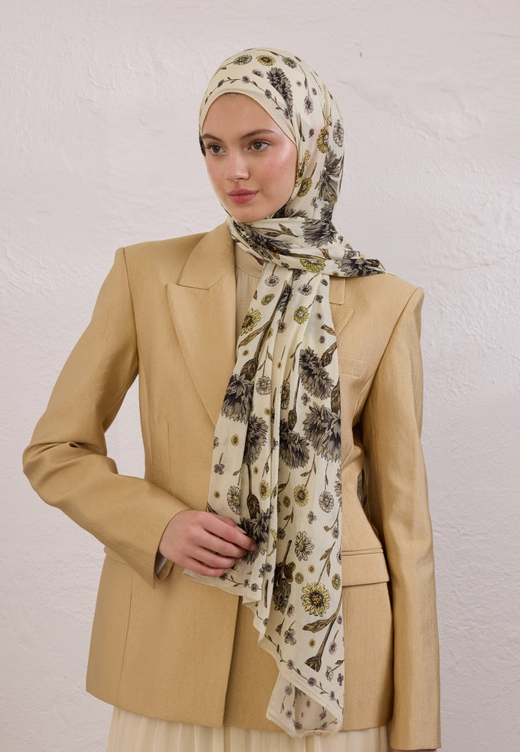 BLOOMING DAHLIA PATTERN RAMY HIJAB SOFT YELLOW