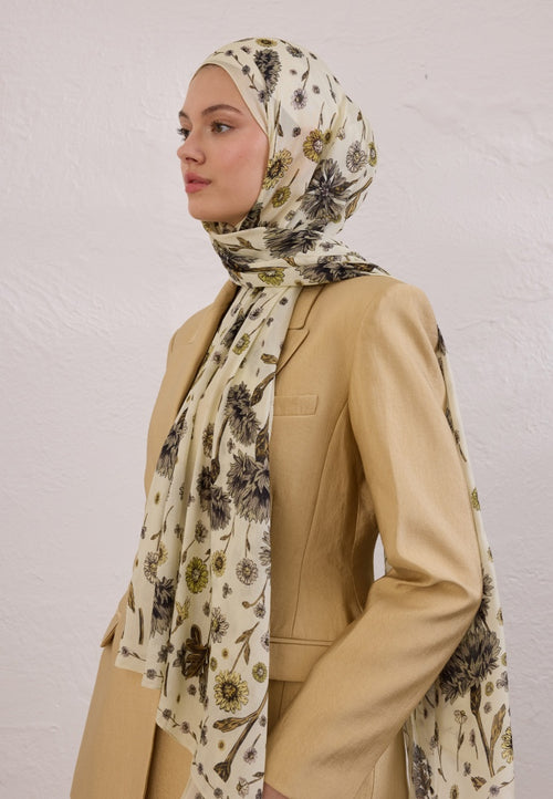 BLOOMING DAHLIA PATTERN RAMY HIJAB SOFT YELLOW