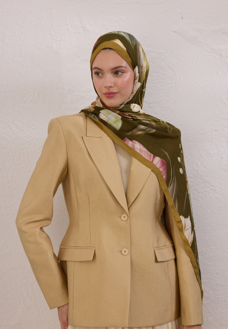 ELEGANT FLOWER PATTERN RAMI HIJAB KHAKI