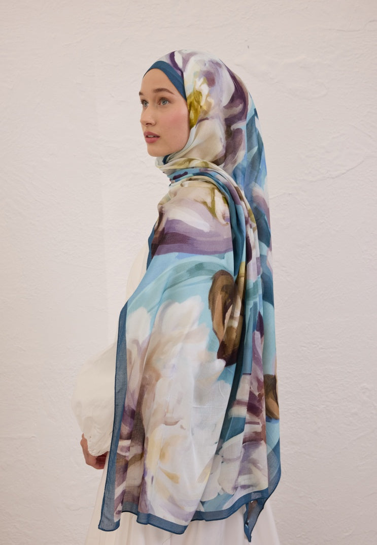 GARDENIA PATTERN RAMI HIJAB OCEAN