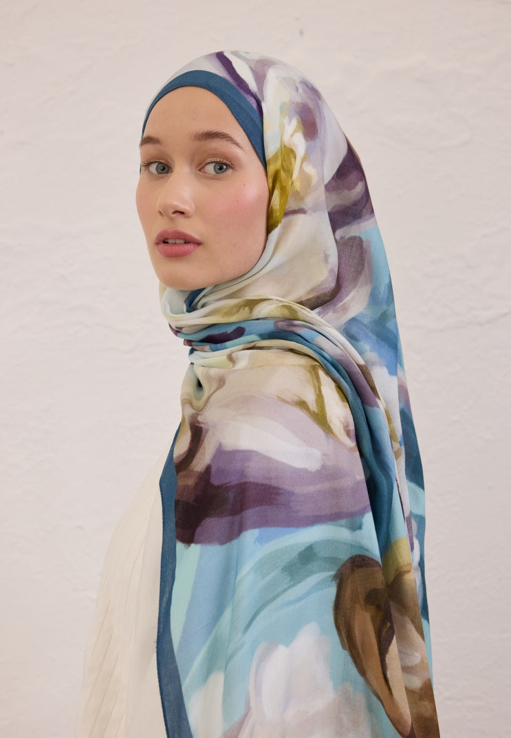GARDENIA PATTERN RAMI HIJAB OCEAN