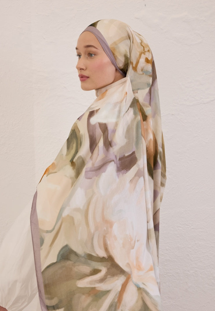 GARDENIA PATTERN RAMI HIJAB SOFT LILAC
